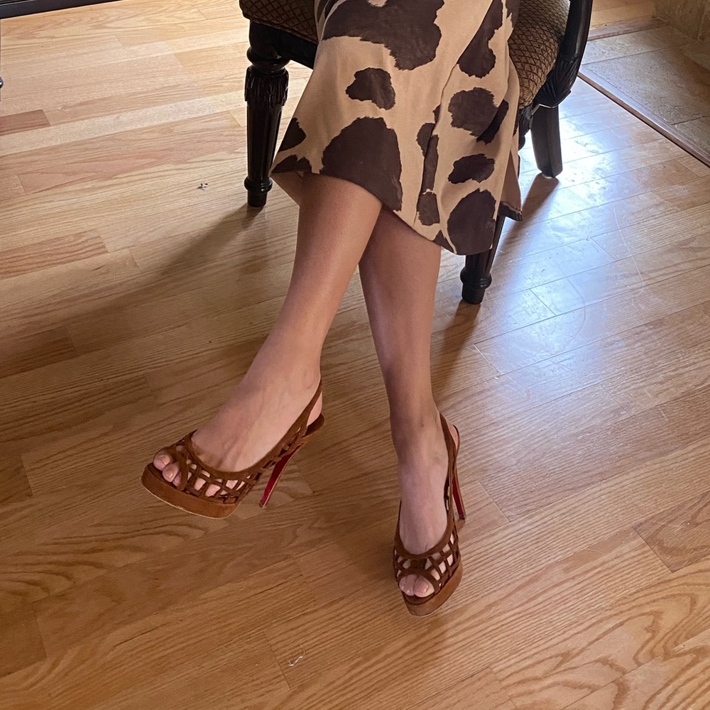 christian louboutin Suede Caged Peep Toe Pumps